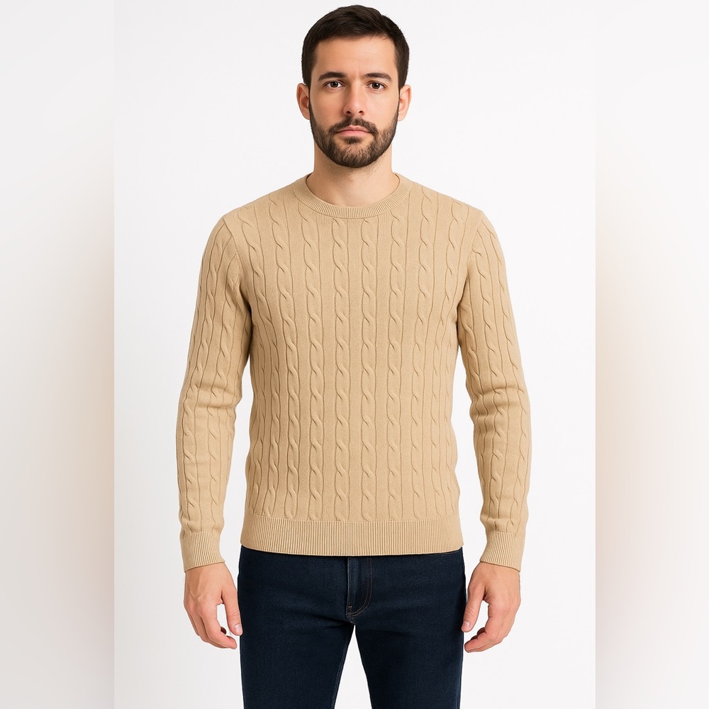 Gianni Feraud Men’s Beige 100% Cotton Cable Knit Sweater Size M